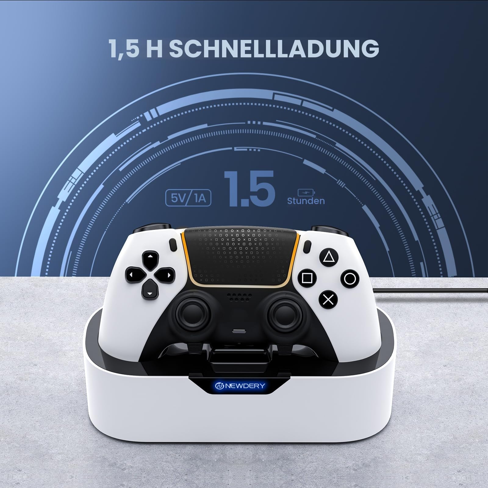 NEWDERY PS5 Controller Ladestation, Schnellladestation für PlayStation 5 Controller, Einzel Controller Ladeständer als Ersatz für PS5 Controller und PS5 Pro Controller 2