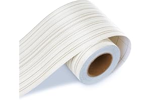 LACHEERY Off White Bulletin Board Border Wallpaper Peel and Stick Border Trim Beige Fabric Removable Mirror Frame Border Peel and Stick Striped Grasscloth Wall Border for Bulletin Board Walls 3"x197"
