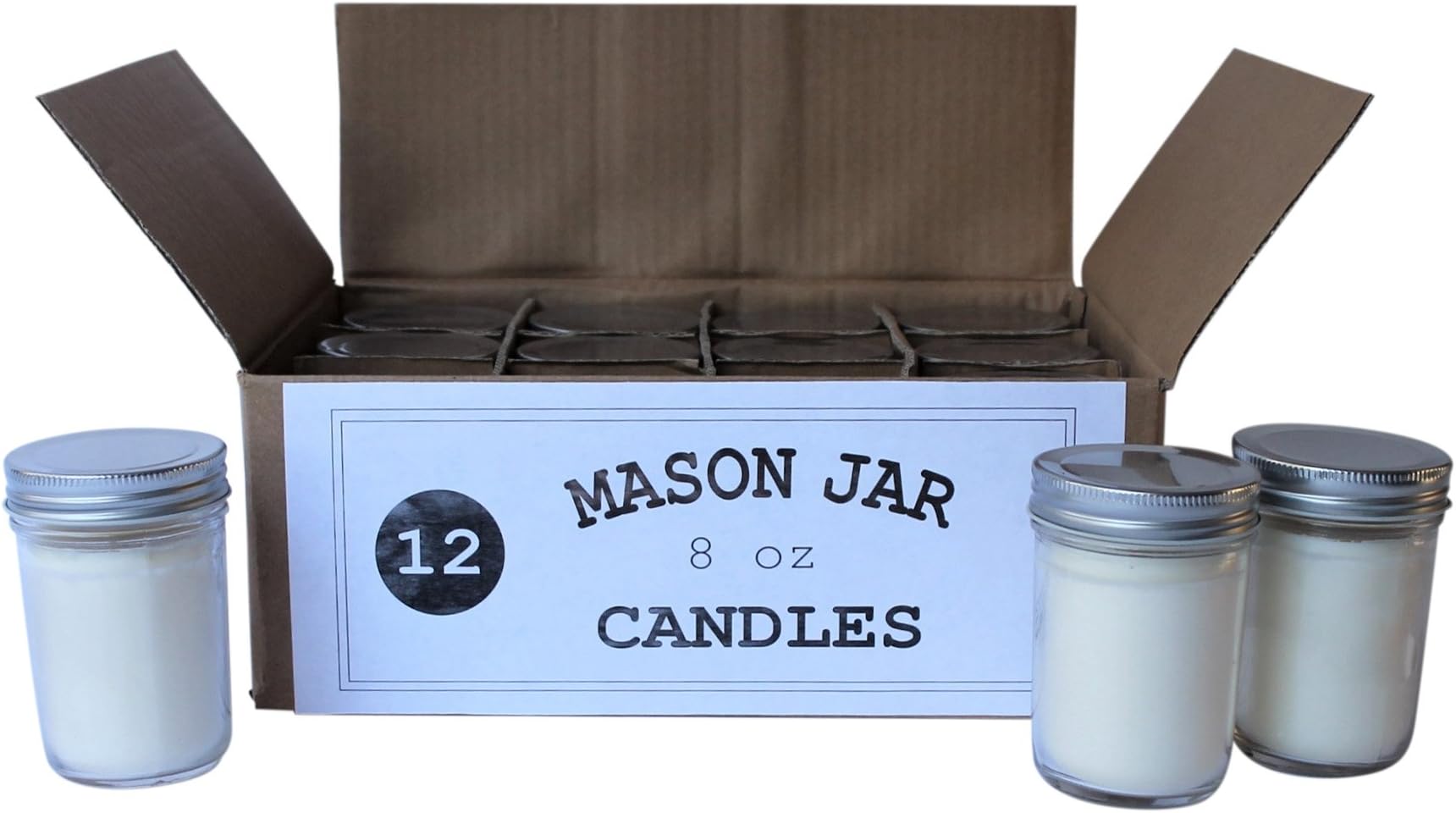 Set of 12 Bulk Wholesale Mason Jar Candles - 8 Ounce - Perfect For Weddings, Restaurants, Gifts, Baby Showers