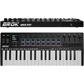 EROK 37 Keys MIDI Keyboard Controller with 3.5mm MIDI Output, 16 Backlit Drum Pads, 8 Knobs, DAW Integration &amp; Arpeggiator, Music Production Equipment and Studio Controller (Black)