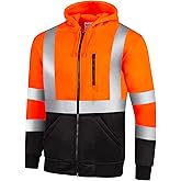 JORESTECH Hi-Visibility Full-Zip Safety Hoodie, ANSI/ISEA Compliant Reflective Work Sweater, 100% Polyester