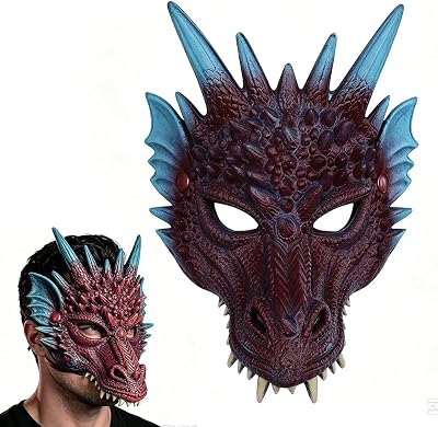 Halloween Drachen Maske, 3D Drachen Half Face Cosplay Dragon Animal Masks für Erwachsene Halloween Karneval Kostüm Party Requisiten - Purple