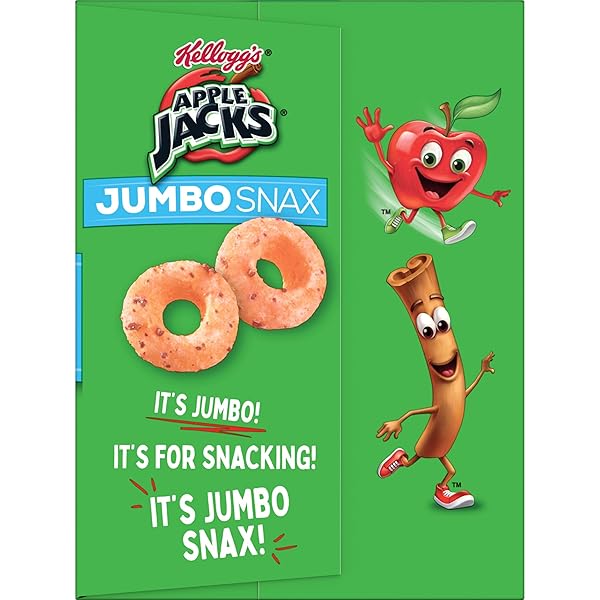 KELLOGG’S APPLE JACKS JUMBO SNAX CEREAL SNACKS, LUNCH BOX SNACKS, ORIGINAL, 5.4OZ BOX (12 POUCHES)
