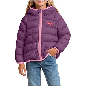 nhApmj Girls Winter Coat Kids Lightweight Warm Hooded Puffer Quilted Jacket | Fall Fashion Youth Cute Preppy Solid Full Zip W