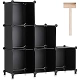 Puroma Cube Storage Organizer 6-Cube Closet Storage Shelves with Wooden Hammer DIY Closet Cabinet Bookshelf Plastic Square Or