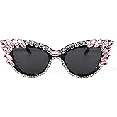 FUPRECIOUS Retro Cateye Sunglasses for Women UV400 Protection Cat Eye bling rhinestone Sun Glasses