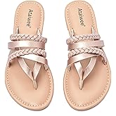 Ataiwee Women's Casual Flat Slide Sandals - Dressy Comfortable Criss Cross Strappy Summer Sandals,Open Toe Multi Strap Beach Flat Thong Sandals.