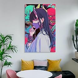 Vaporwave Anime Japanese Samurai Girl Poster Canvas