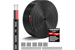 OUDUDIANZI 18 Gauge Wire 2 Conductor Electrical Wire, 18 AWG Wire Stranded PVC Cord, 12V Low Voltage/Oxygen-Free Tinned Copper/Flexible 18/2 Wire for Automotive Marine LED Strips Lamps Lighting (50FT/ 15M)