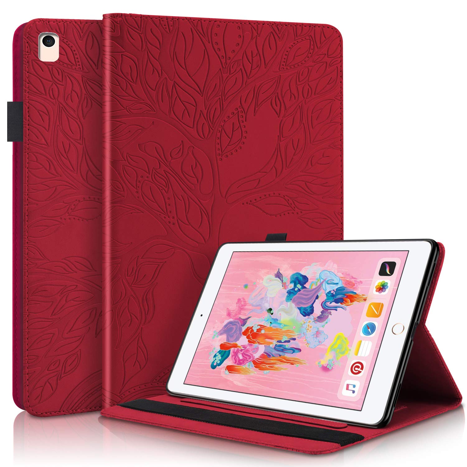 Succtop Case for iPad 5th/6th Generation 2017/2018 iPad Air/iPad Air 2 9.7 Inch PU Leather Flip Wallet Cover Auto Sleep/Wake Function Smart Protective Cover for iPad 9.7" 5th/6th Generation Red