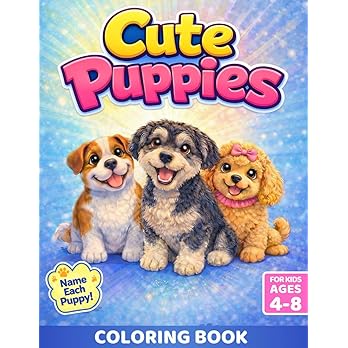 Cute Puppies Coloring Book for Kids 4-8: Adorable Illustrations of 30 Dog Breeds to Color, Learn, and Relax. Ideal for C - Cover