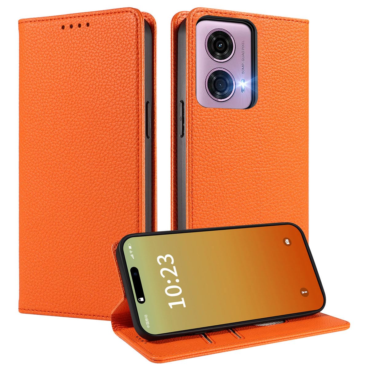 MOJIA Case for Motorola Moto E14 / G04(04s) / G24, [Strong Magnetic Closure] Premium PU Leather Wallet Case Flip Phone Cover, Card Holder Multifunctional Case. Orange
