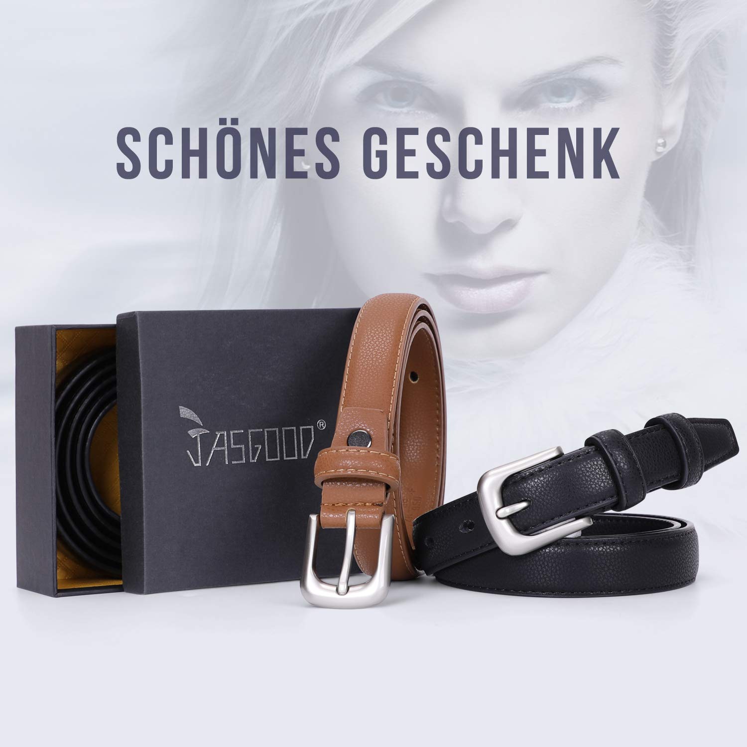 JasGood Damen Skinny Ledergürtel Einfarbig Pin Buckle Taille Gürtel für Jeans Hosen Kleider