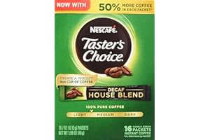 NESCAFE Taster's Choice, Decaf House Blend Light Medium Roast Instant Coffee, 8 boxes (128 packets)
