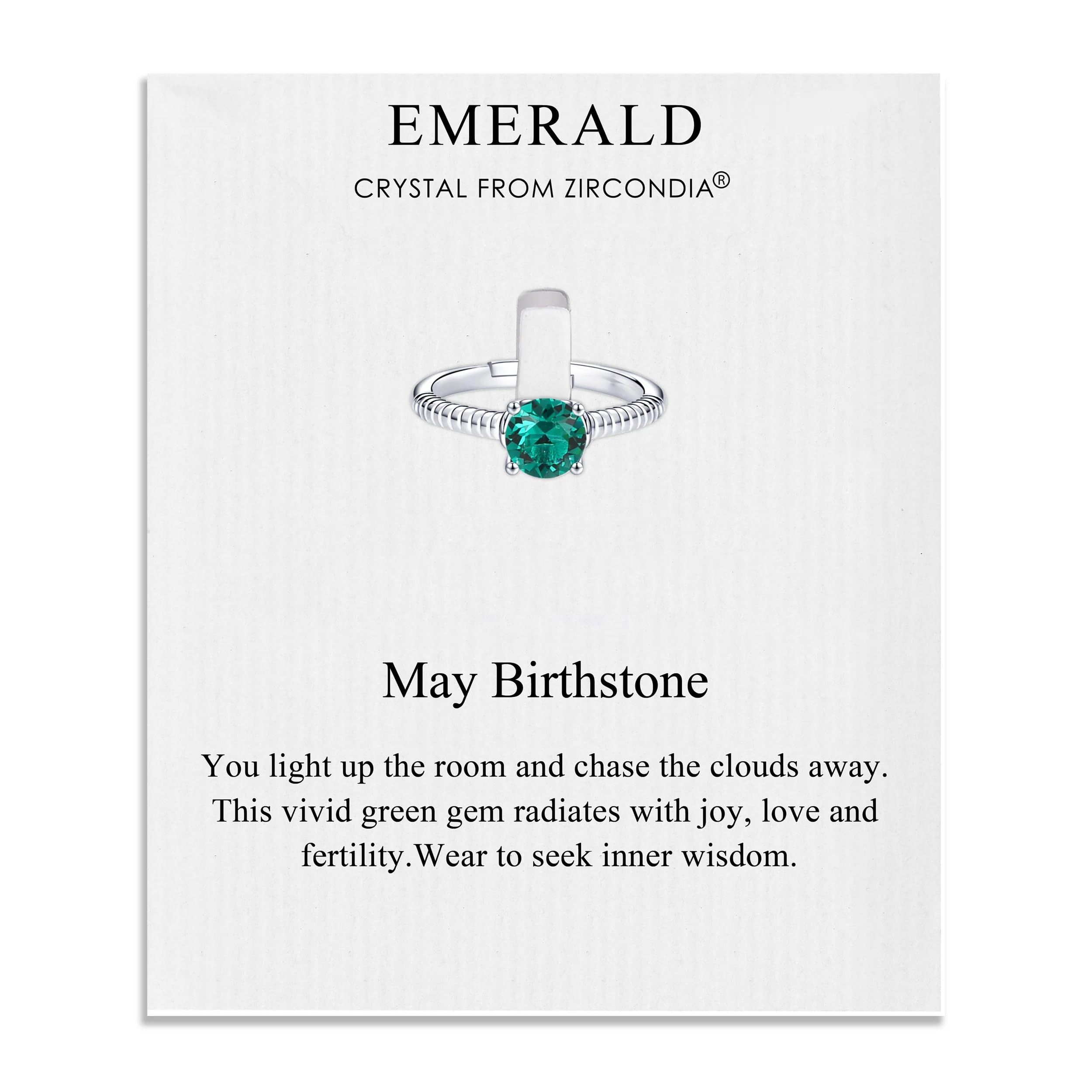 Philip Jones May (Emerald) Adjustable Birthstone Ring Created with Zircondia® Crystals