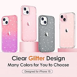Hython for iPhone 15 Case Glitter, Cute Clear