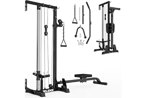 JELENS Wall Mount LAT Pulldown Machine, Cable Machine with 16 Adjustable Positions, High and Low Cable Crossover Machine for Home Gym, Crossover Pulley System with Cable Row Attachment