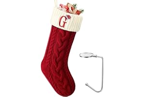 LHMTQVK Large Christmas Stocking with Initials, Embroidered Knit Christmas Stocking with Hook, Custom Christmas Stockings, Xmas Stockings for Family Fireplace Holiday Party Gift
