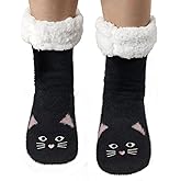 JaosWish Cat Fuzzy Slipper Socks with Grips for Womens Winter Non Slip Fluffy Cozy Warm Socks for Christmas Gifts