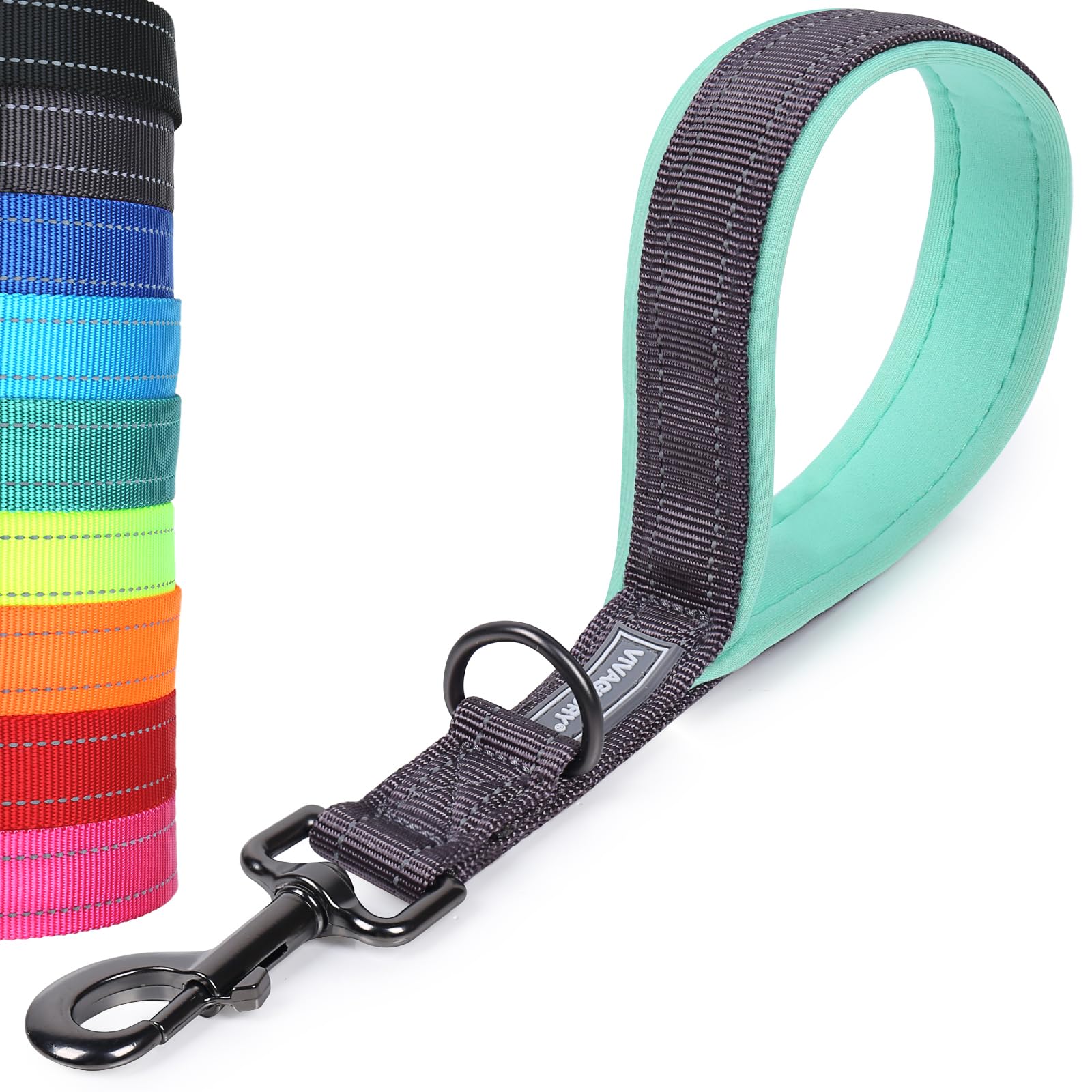 VIVAGLORY Short Dog Lead Closerok Traffic Leash for Dog with Soft Padded Handle for Training & Walking, 32cm, Grey