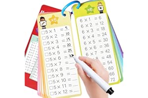 Kiadekoce Multiplication Flash Cards 0-12, 15PCS Times Table Flash Cards Chart, with Dry Erase Markers Sorting Ring, 1st, 2nd, 3rd Grades Educational Math Multiplication Game for Kids Classroom Home