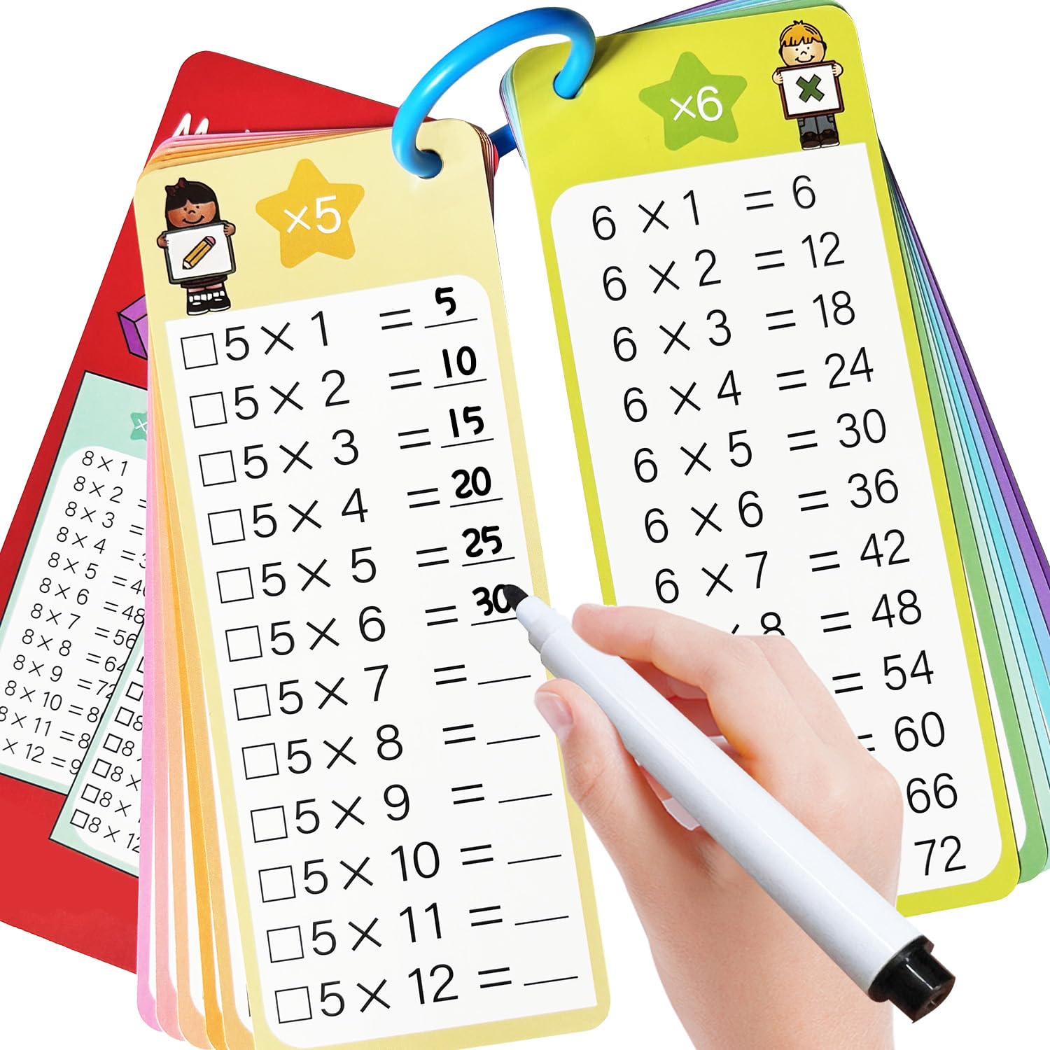 Photo 1 of Kiadekoce Multiplication Flash Cards 0-12, 15PCS Times Table Flash Cards Chart, with Dry Erase Markers Sorting Ring, 1st, 2nd, 3rd Grades Educational Math Multiplication Game for Kids Classroom Home
