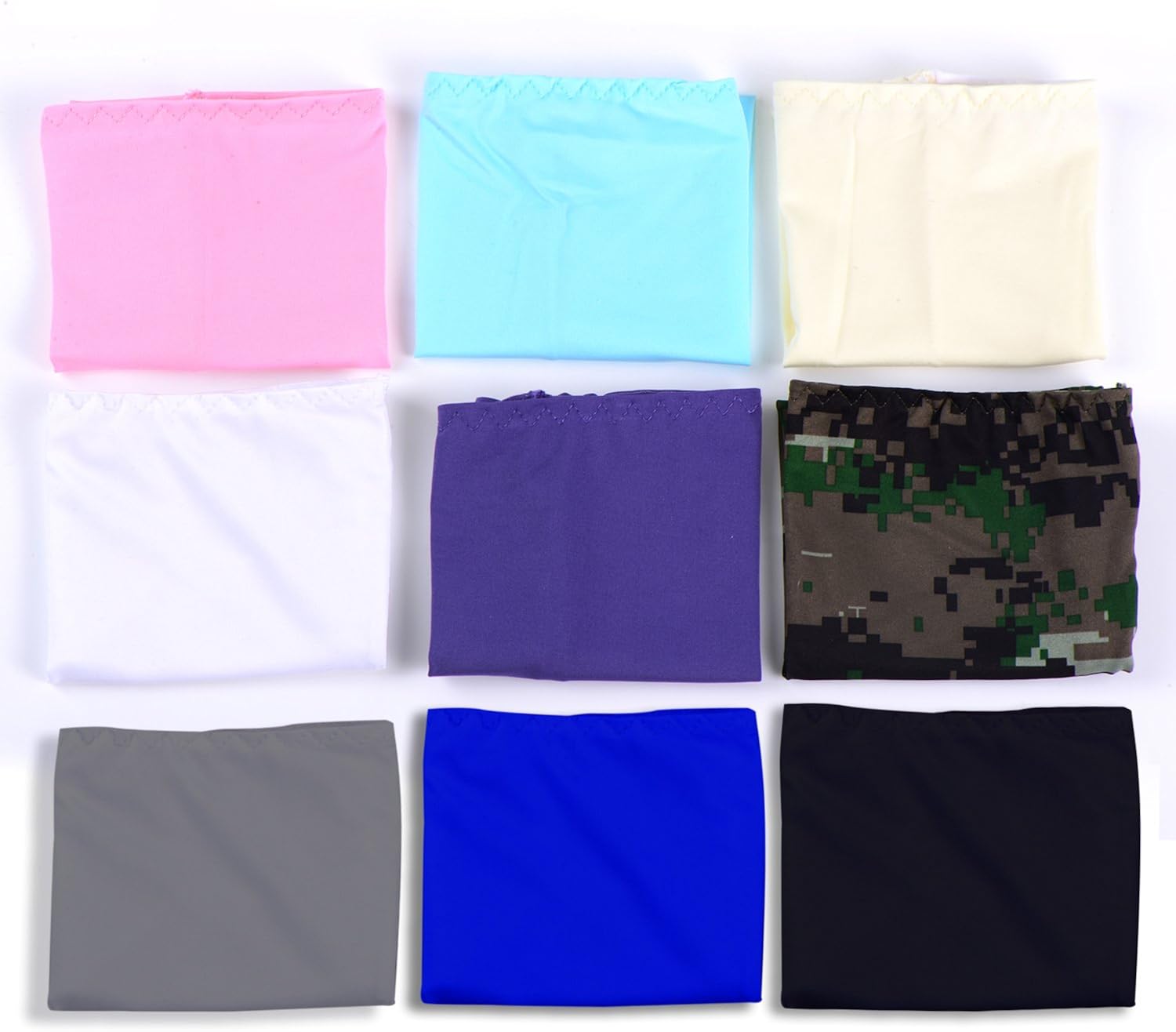 Mudder 9 Pairs Unisex UV Protection Sleeves Arm Cooling Sleeves Ice Silk Arm Sleeves Arm Cover Sleeves (White, Black, Gray, Sky Blue, Pink, Purple, Royal Blue, Camouflage, Yellow): Clothing