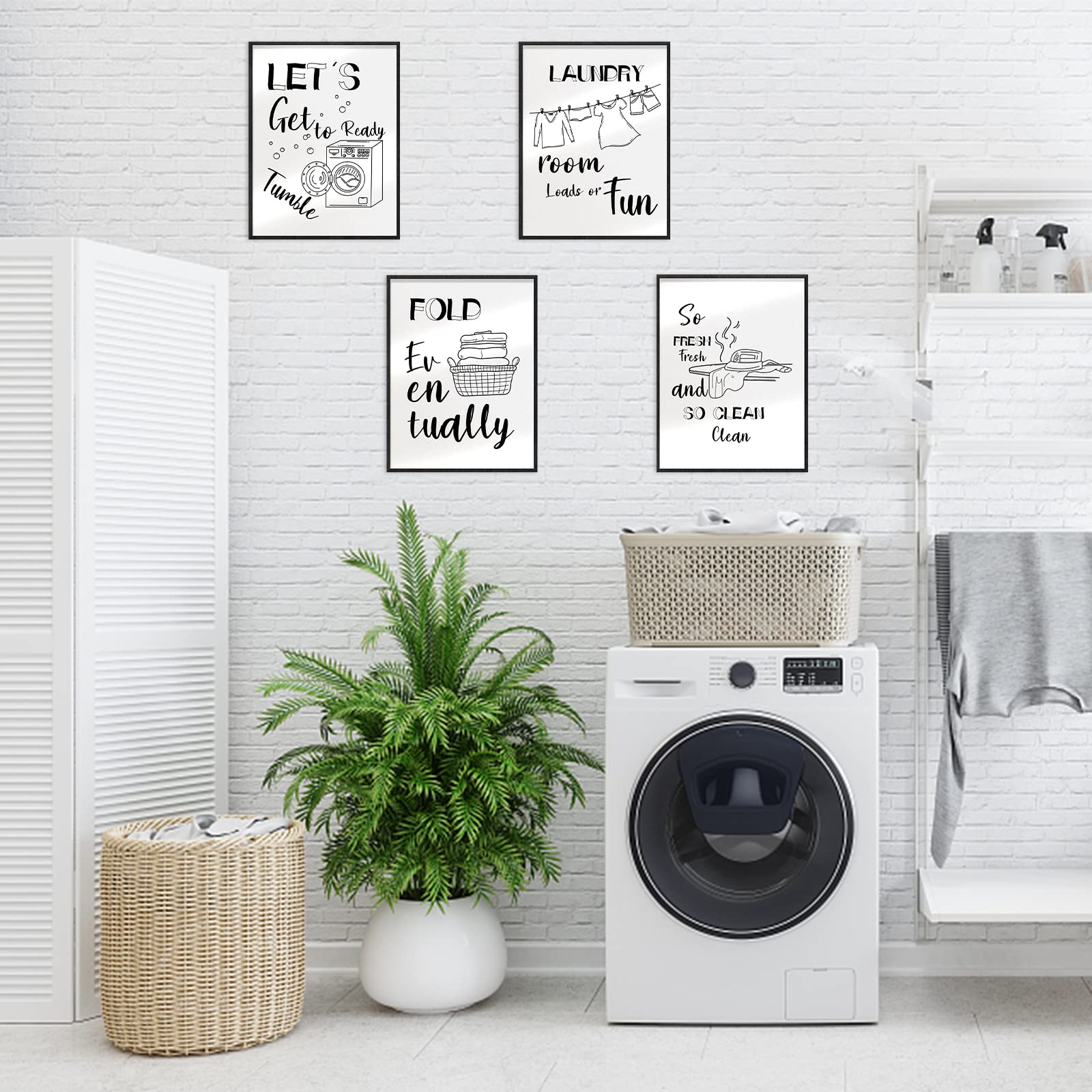 SUPERDANT 4pcs Laundry Room Unframed Canvas Prints Fun Canvas Hanging Painting Canvas Art 20x25cm Canvas Printing Artwork Wall Decoration Painting for Living Room