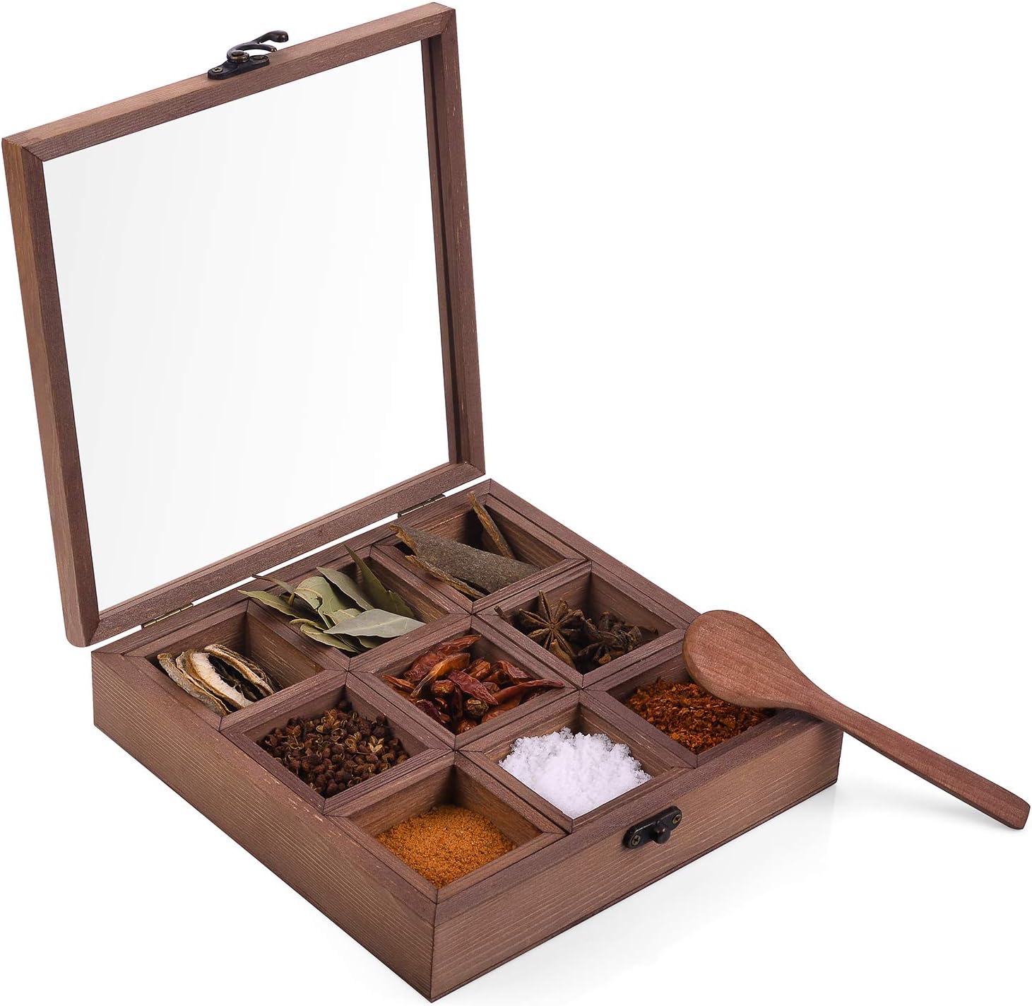 Wooden Spice Rack Organiser and Masala Dabba Style Spice Storage Box