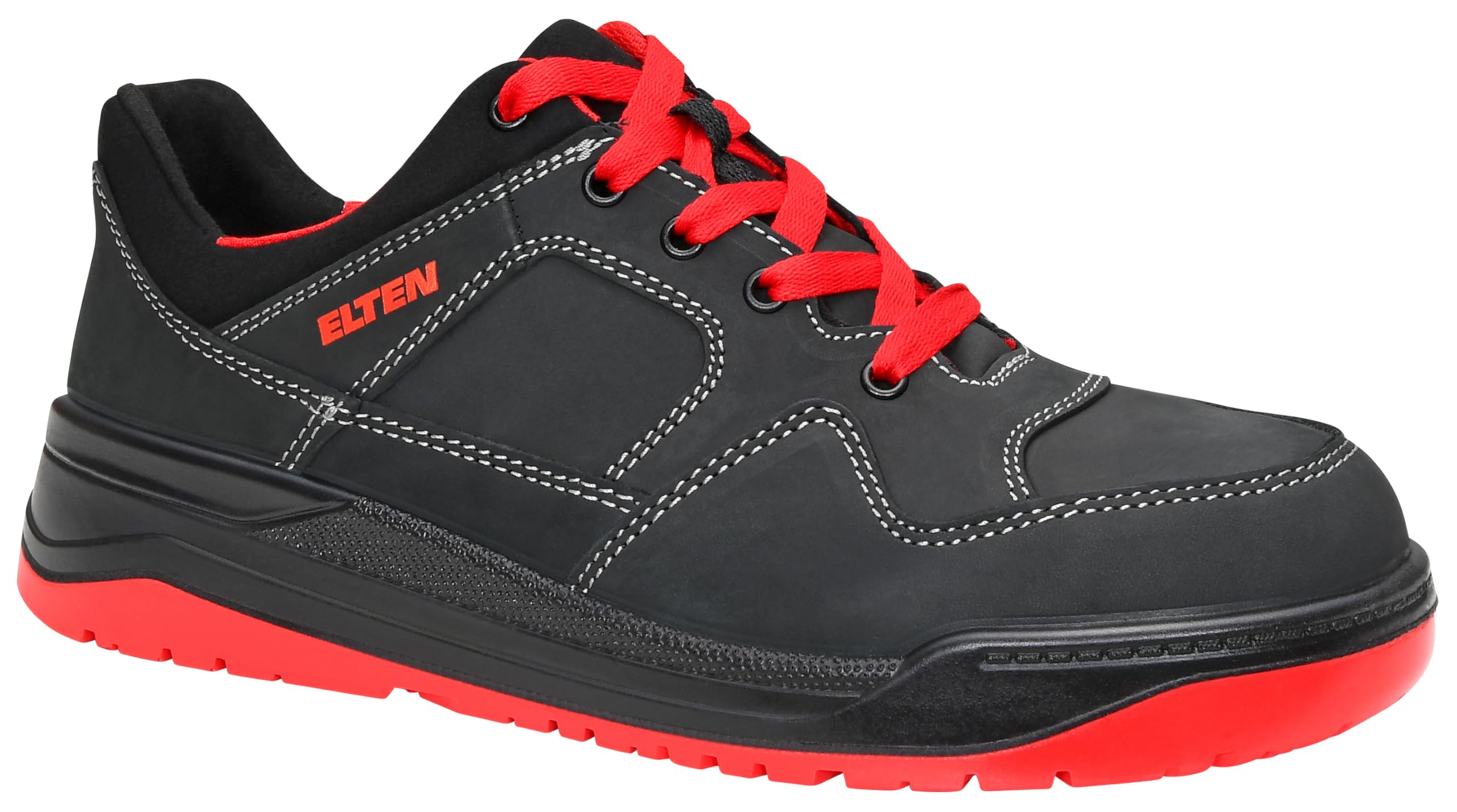 ELTEN MAVERICK Black-Red Low ESD S3 Men's Safety Shoes Sporty Trainers, Lightweight, Black/Red, Steel Toe Cap - Size 47 / UK 12.5