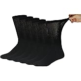 Big and Tall Diabetic Cotton Neuropathy Crew Socks, King Size Mens Athletic Crew Socks (13-16, Black) - 6 pairs
