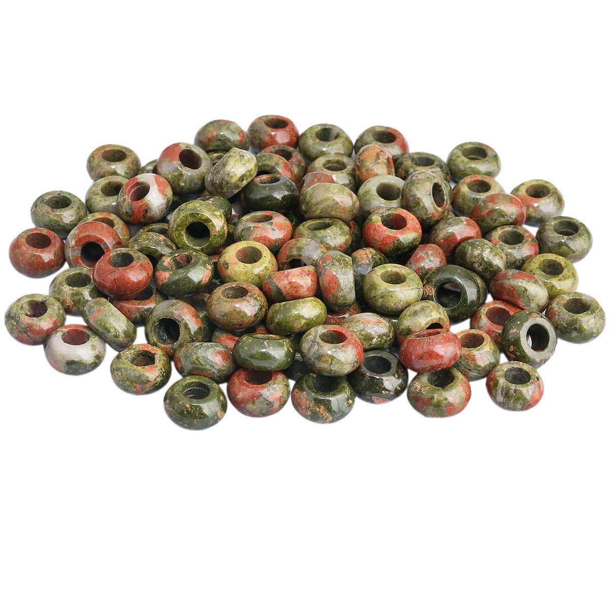 KYEYGWO Unakite Large Hole Polished Stone Loose Beads for Jewelry Making, Rondelle Gemstone Beads for European Charm Bracelet, Pack of 20