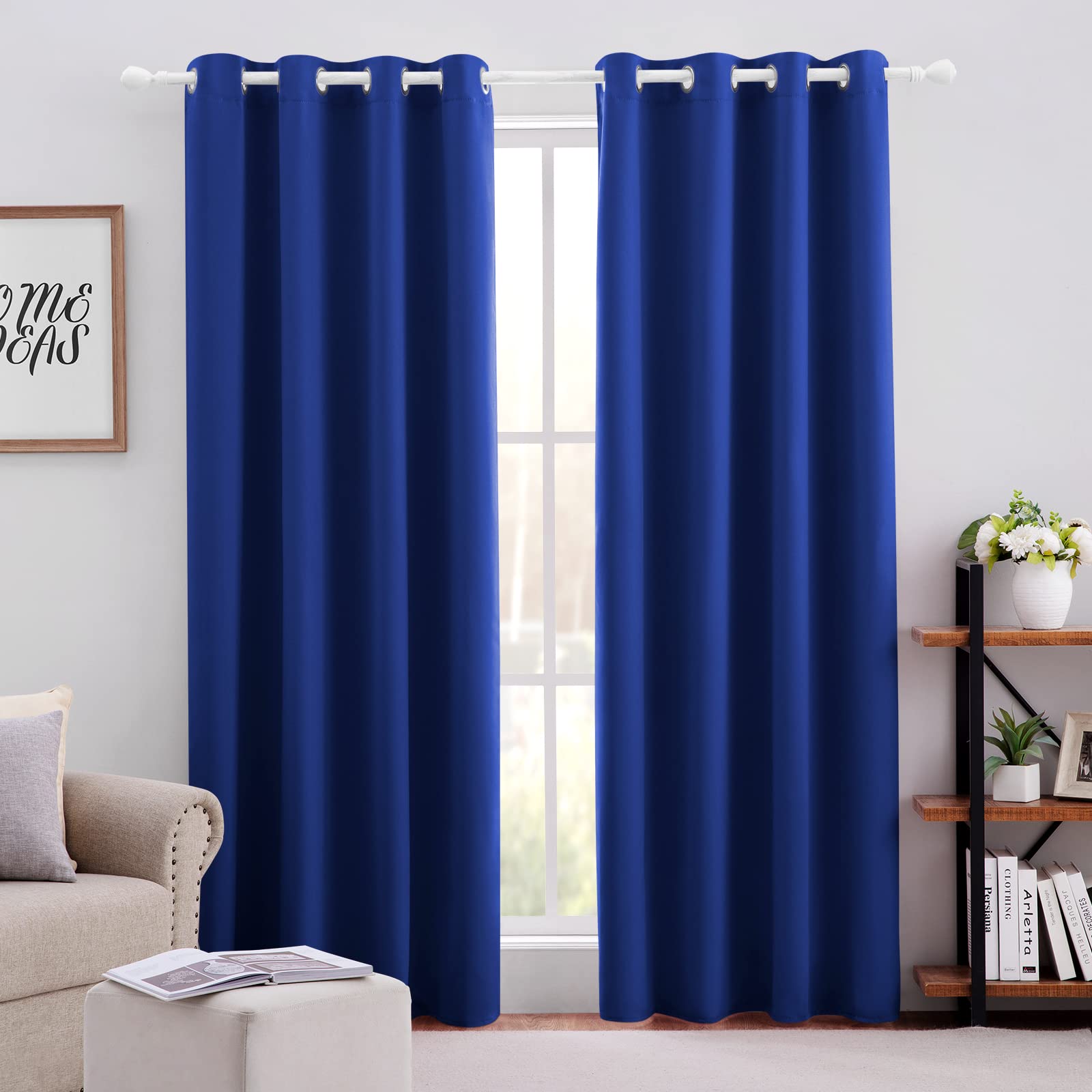 HOMEIDEAS Royal Blue Blackout Curtains 42 X 84 Inch Long Set of 2 Panels Room Darkening Bedroom Curtains, Thermal Grommet Light Blocking Window Curtains for Living Room