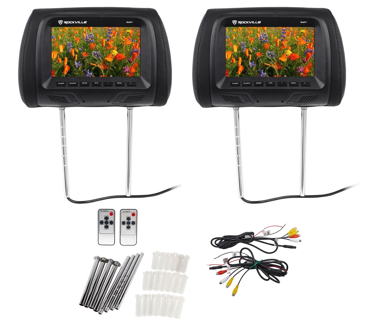 Amazon.com: Pair Rockville RHP7-BK 7” Black TFT-LCD Car Headrest TV Monitors  w/Speakers+IR: Car Electronics