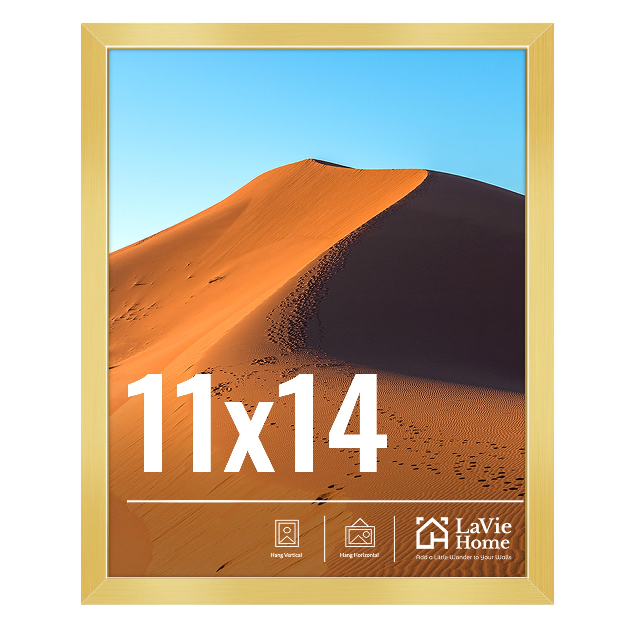 Photo 1 of LaVie Home 11x14 Picture Frame for Wall Display, 11x14 Gold Picture Frame with HD Plexiglas, 11 x 14 Poster Frame 1 Pack, Display Frame for Vertical or Horizontal, Classic Collection