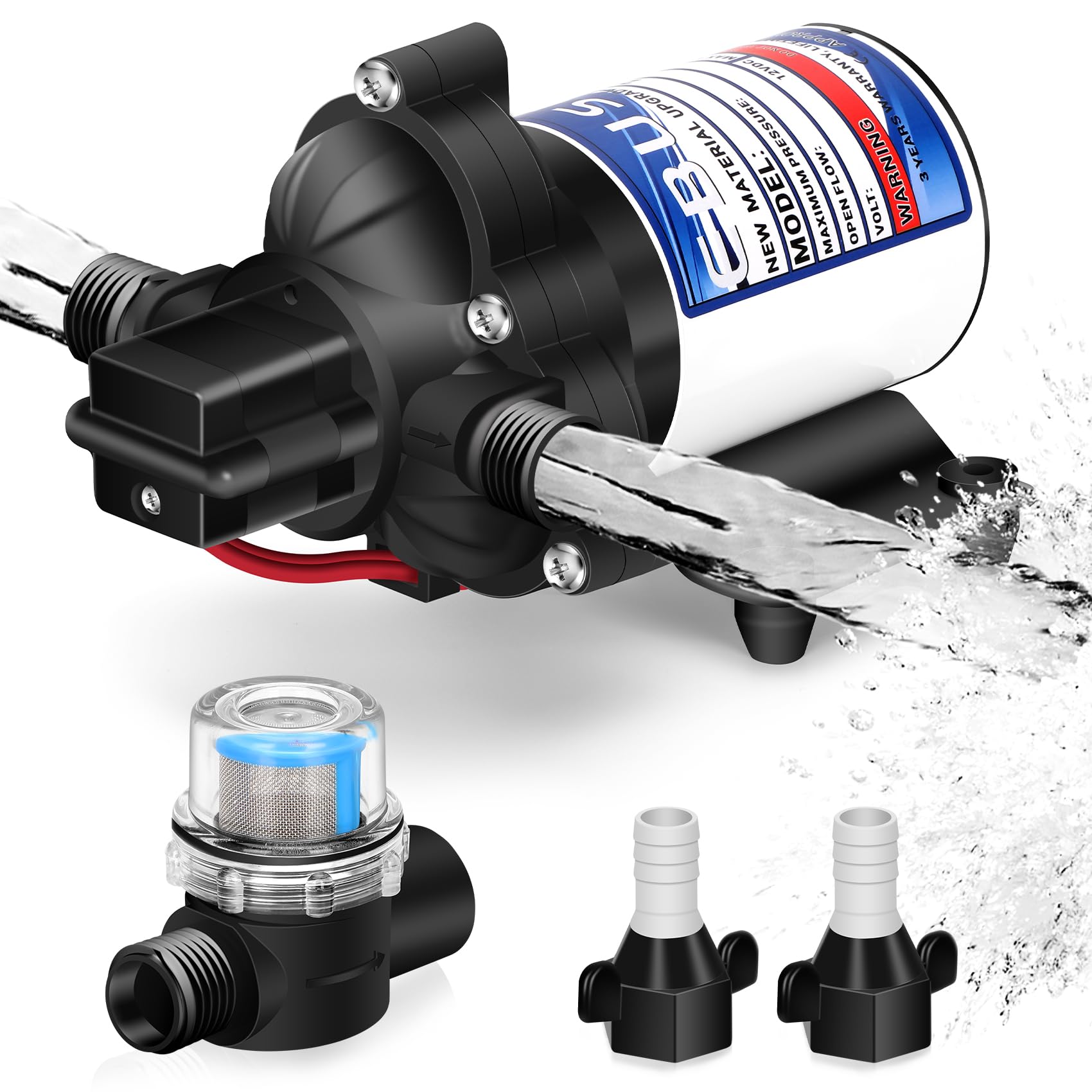 Photo 1 of RV Pump Replace for 2088-422-144,12V 3.3GPM Diaphragm Water Pump, 45Psi 1/2MNPT Connection, Great for RV or Any Other Water Delivery Purpose