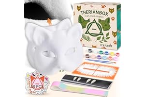 ICEPARK Therian Cat Mask Craft Kit - Set of 2 with Pre-Felted Mask Base, Mesh, Artificial long-haired fabric Artificial Fangs & Stickers All‑in‑One Box Unleash Your Inner Spirit