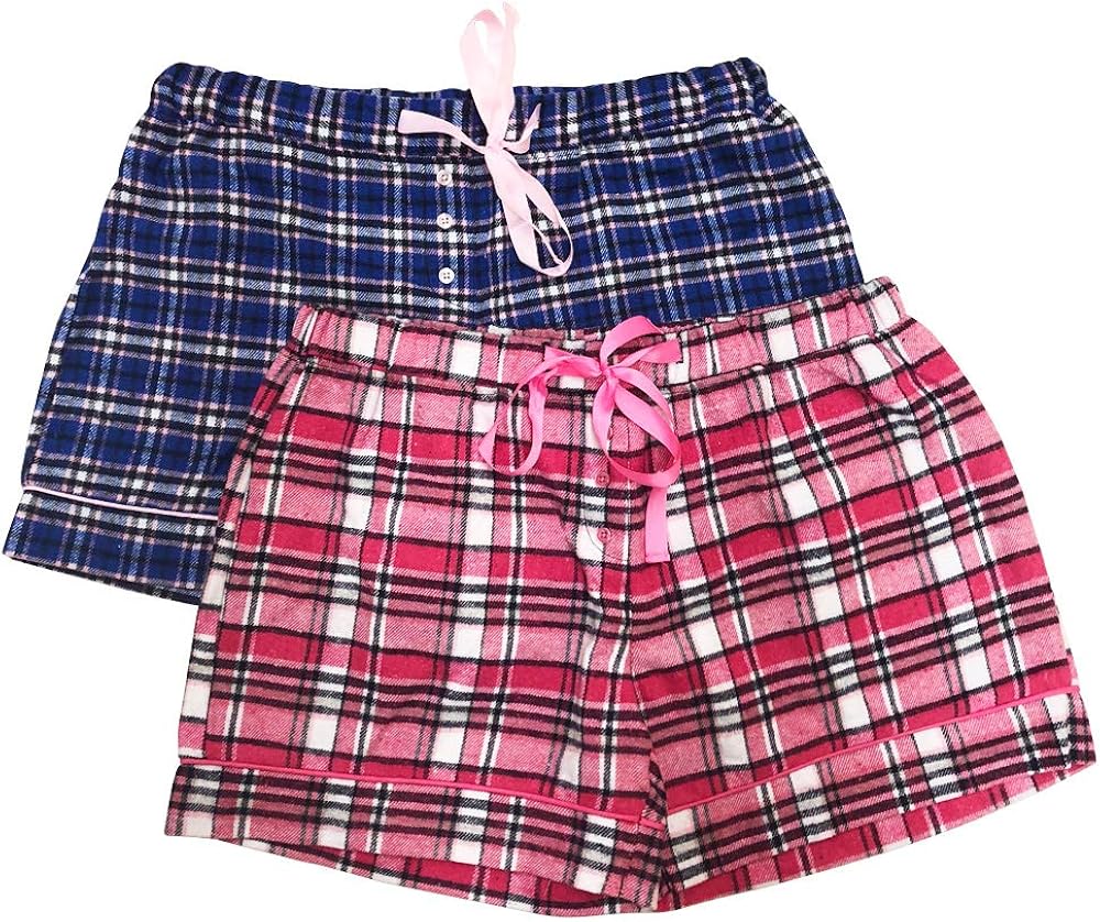 Womens Flannel Boxer Shorts for Women Ladies Boxers Pajama Shorts PJ