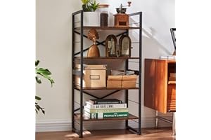 KKN Book Shelf, 4 Tier Industrial Book case, Metal & Wood Small Bookshelf, Display Shelf Book Shelf Storage Organizer for Living Room, Bedroom, and Office Furniture(Brown) (4 Tier)