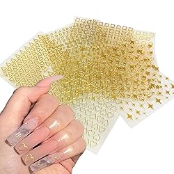Gold Geometry Nail Art Stickers, Love Heart Letters