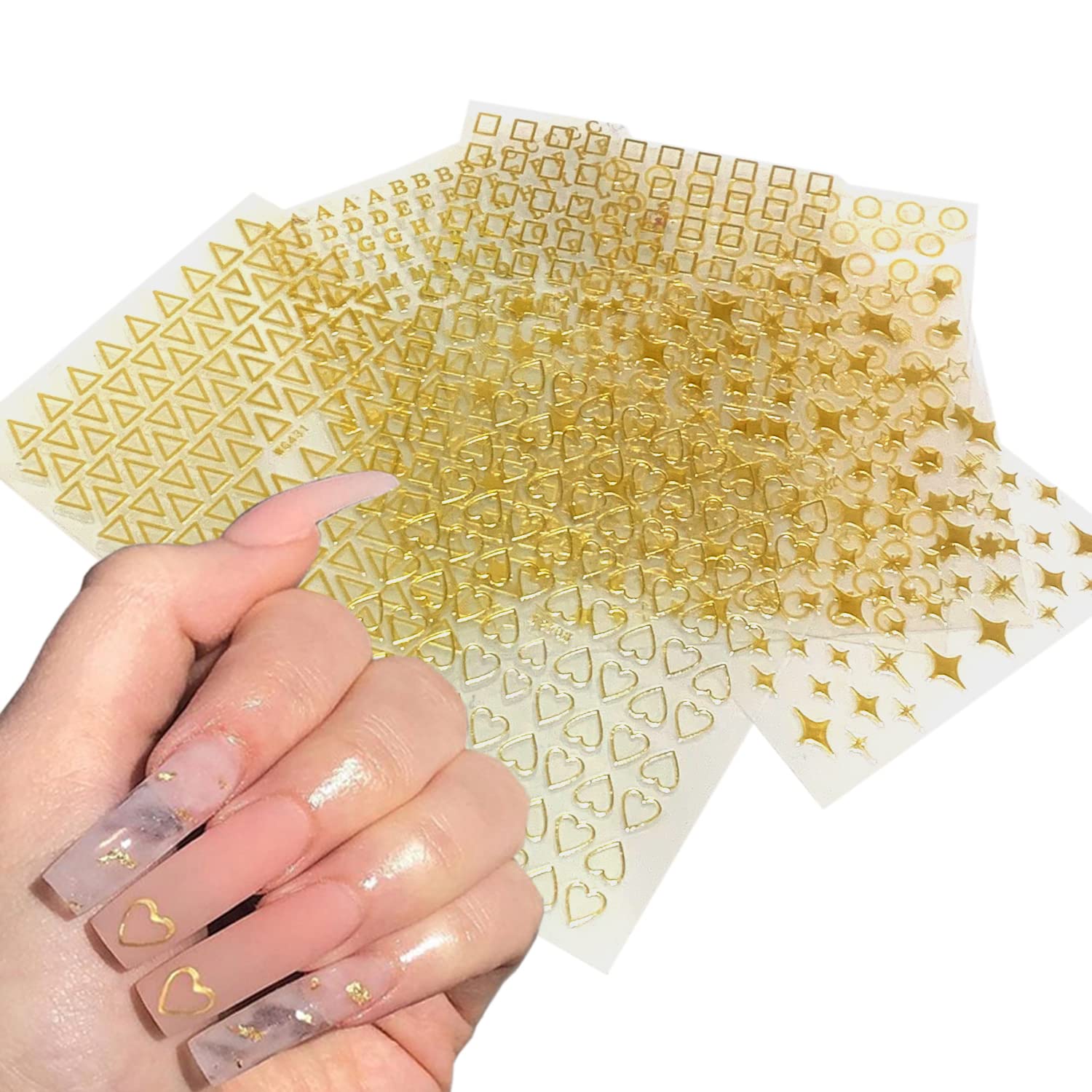 Gold Geometry Nail Art Stickers, Love Heart Letters