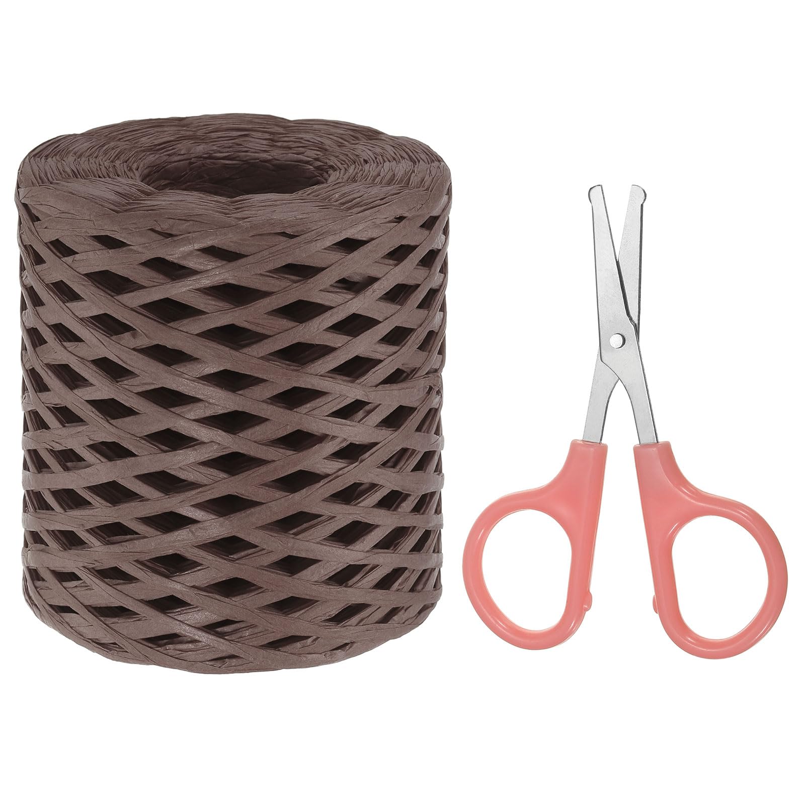 PATIKIL Raffia Paper Craft Ribbon Assortment Kit, Natural Raffia String with Scissor for Gifts, Flower Bouquets, Decoration, Coffee, 218 Yards