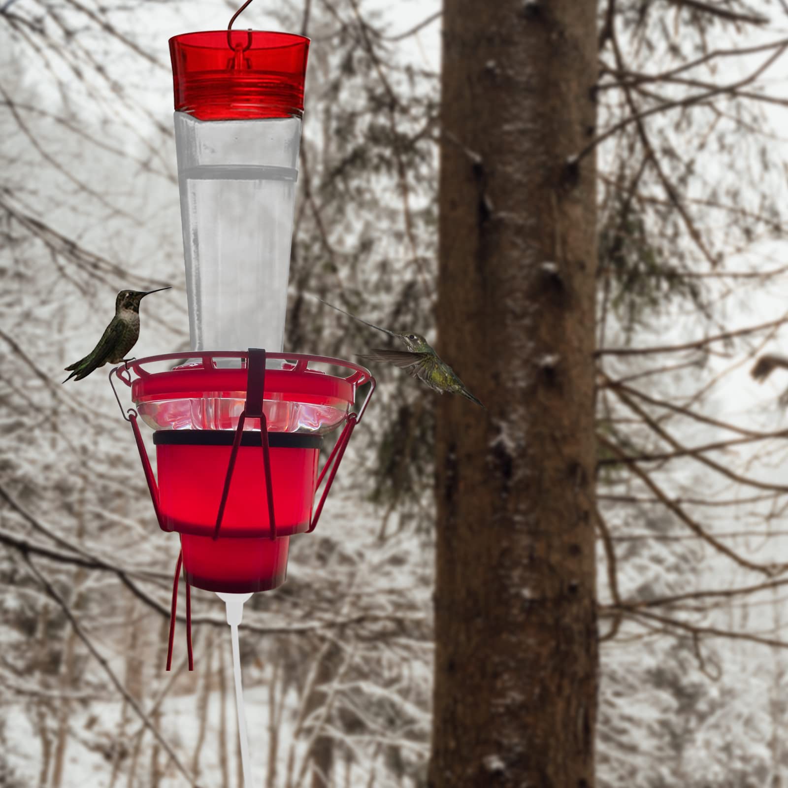 Photo 1 of Hummingbird Feeder Heater for Winter Outdoors, Heated Hummingbird Feeders, Bird Feeder Heater Attaches to Feeder Bottom for Feed Hummingbirds in Freezing Weather for Outdoor Garden (Red)