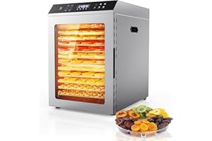 PSIIDAN Food Dehydrator for Jerky, 12-Trays Stainless Steel Fruit Dehydrators Machine with 194°F Temperature Control & 24H Timer, Digital Food Dryer Machine for Home, Dog Treats, Meats, Veggies