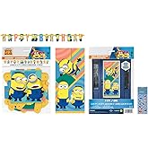 Despicable Me Birthday Party Supplies Bundle includes 1 Happy Birthday Banner 6 feet long, 1 Plastic Door Poster 27" x 60", 1 Dinosaur Sticker Sheet