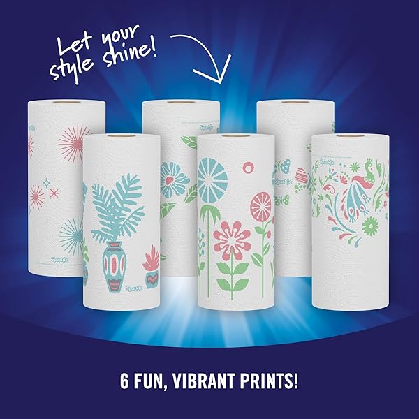 SPARKLE PICK-A-SIZE PAPER TOWELS, SPIRITED PRINTS, 6 DOUBLE ROLLS = 12 REGULAR ROLLS, EVERYDAY VALUE PAPER TOWEL WITH FULL AND HALF SHEETS