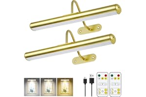 ARIXINKS 2Pack-Picture Light for Wall Artwork Rechargeable 5000mAh Painting Light with Controller, WARM/NATURE/COOL Colors,Dimmable 400LM Full Metal Wall Sconces Lamp Led for Picture Portrait Gallery-Gold