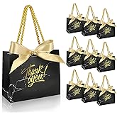 EQOREIIN 30 Pack Small Thank You Gift Bags with Handles 5.5 x 2.4 x 4.7 Inches Mini Black Gift Bags with Bow Ribbon Tiny Party Favor Bag Bulk for Easter Mother's Day Baby Shower Wedding (Black)