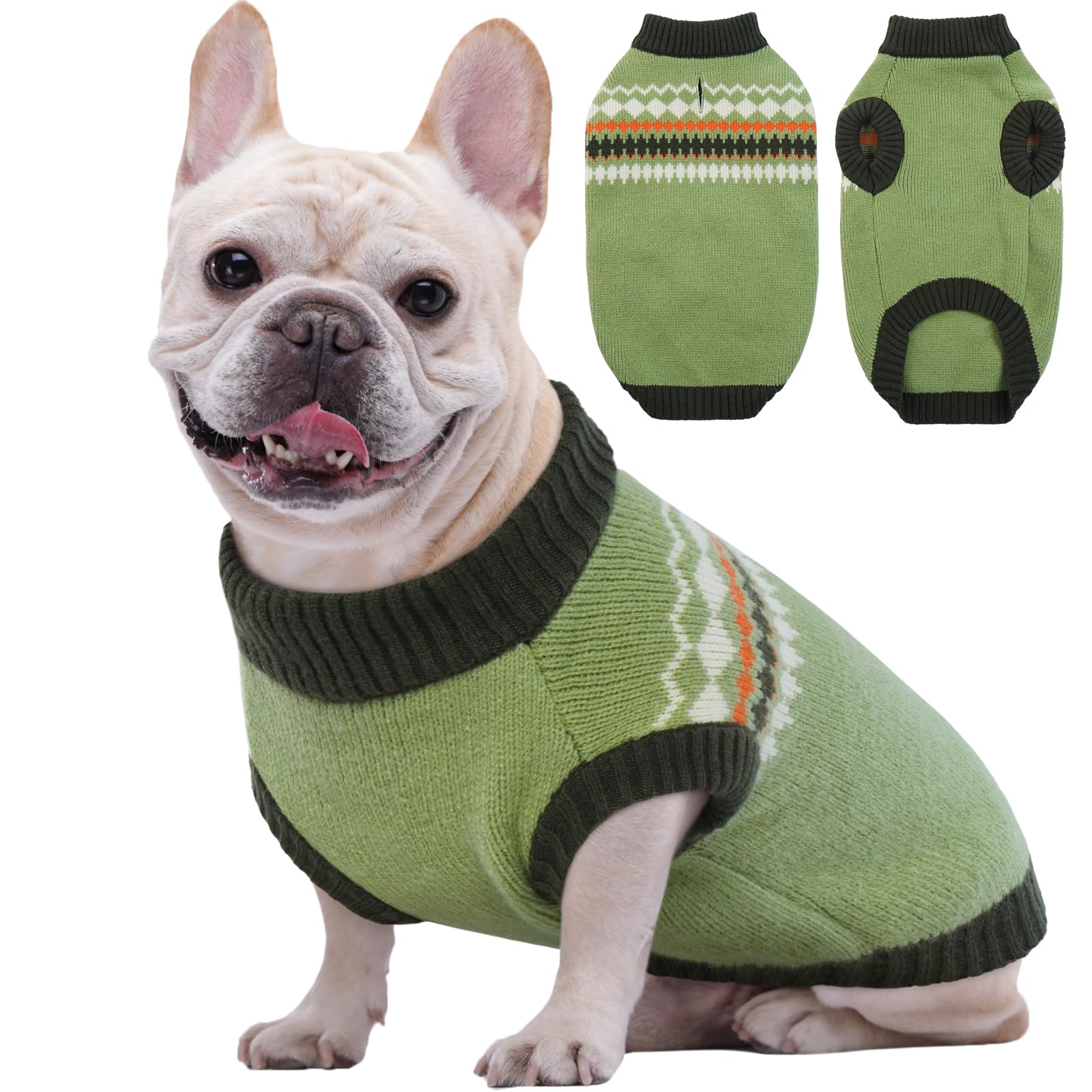 Kuoser Warm Dog Sweater - Medium, Small & Large Sizes - Fleece Dog Christmas Jumper in Green