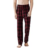 Jveyvth Mens Pajama Pants Flannel Cotton Plaid Sleep & Lounge Pants, PJ Bottoms with Pockets and Button Fly